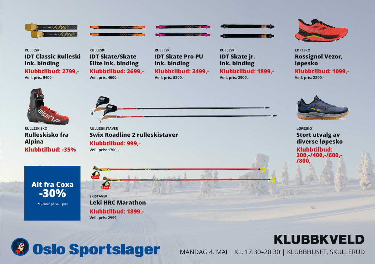 Klubbkveld med Oslo Sportslager 4.mai!